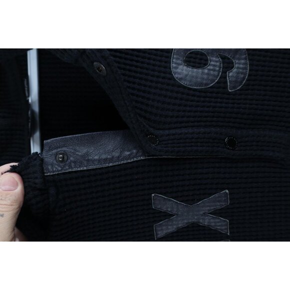 Armani Exchange Mens Large Spell Out Leather Trim Thermal Waffle Knit Hoodie - Picture 5 of 13